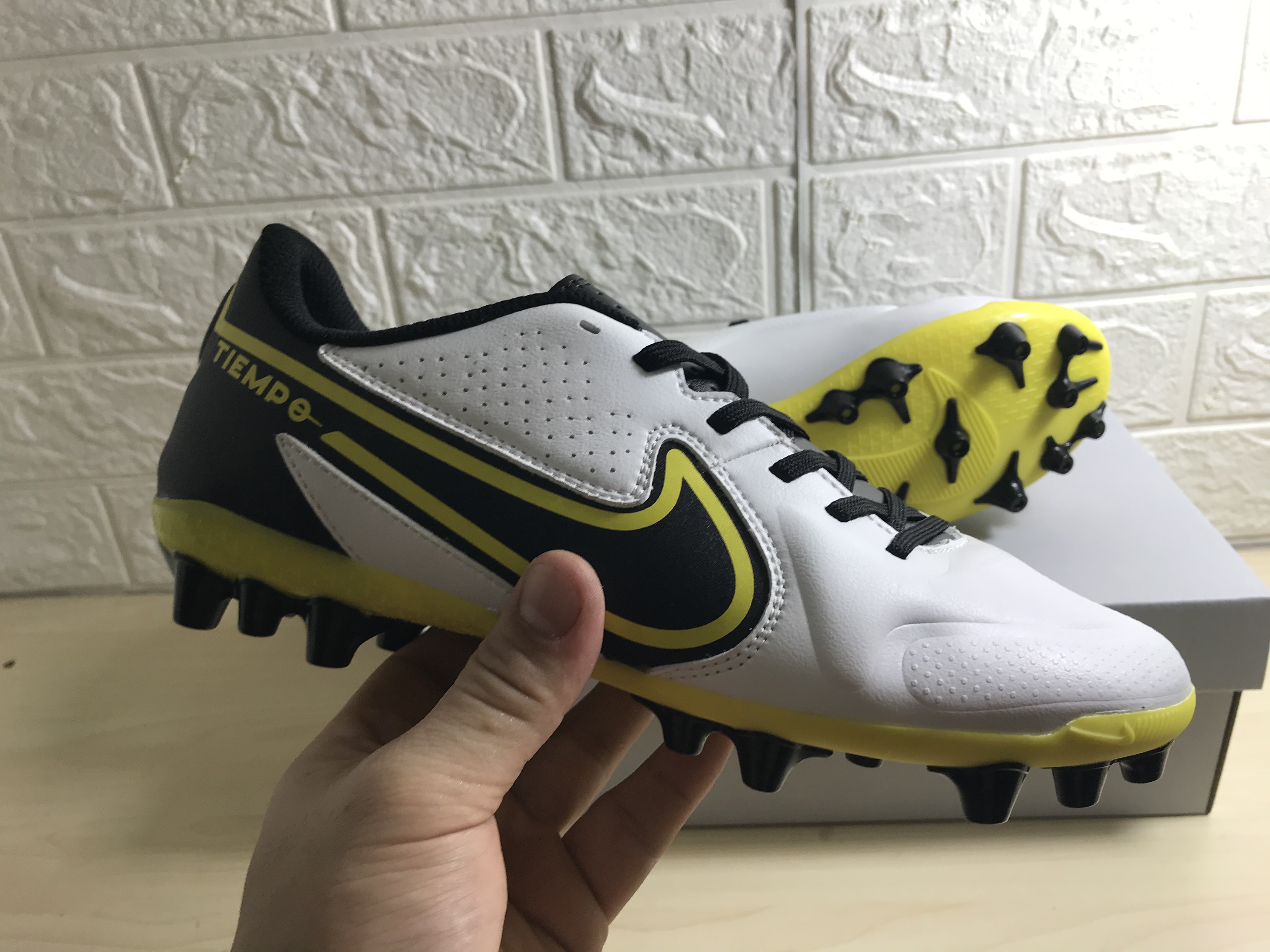 Nike Tiempo Legend 9 Academy AG - White Dark Smoke Grey Black Yellow Football Boots - Premium Quality for Optimal Performance Nike Tiempo Legend 9 Academy AG - White Dark Smoke Grey Black Yellow Football Boots - Premium Quality for Optimal Performance