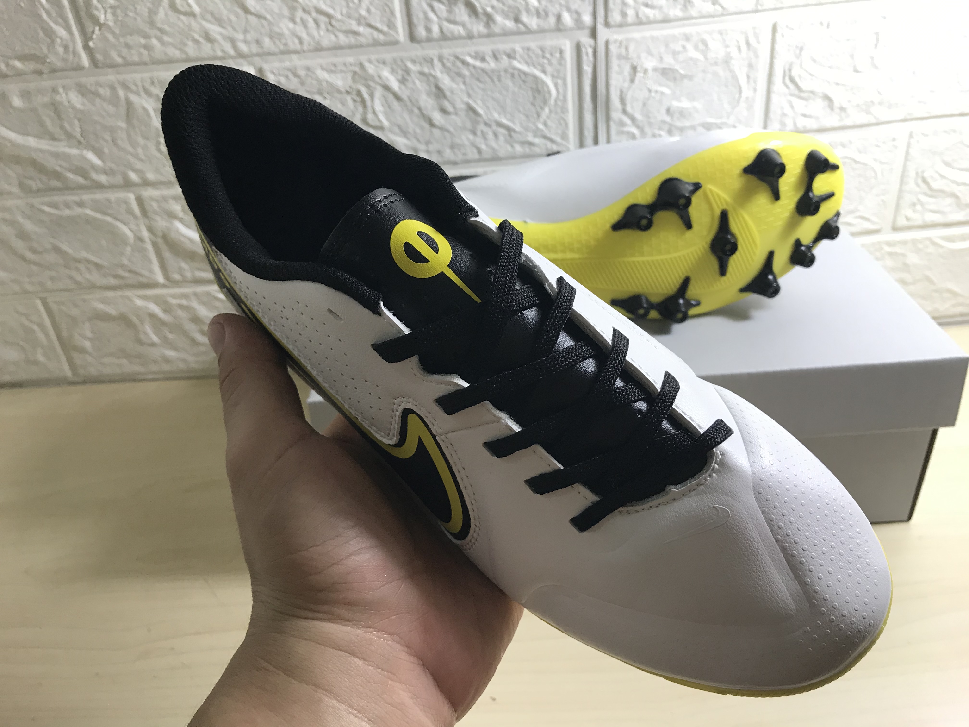 Nike Tiempo Legend 9 Academy AG - White Dark Smoke Grey Black Yellow Football Boots - Premium Quality for Optimal Performance Nike Tiempo Legend 9 Academy AG - White Dark Smoke Grey Black Yellow Football Boots - Premium Quality for Optimal Performance